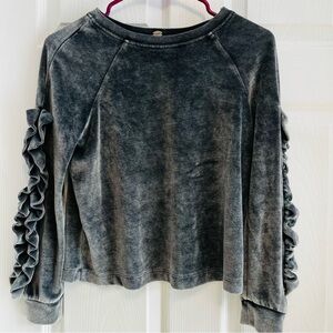 Cupio Charcoal Velvet Velour Ruffle Sleeve Sweater